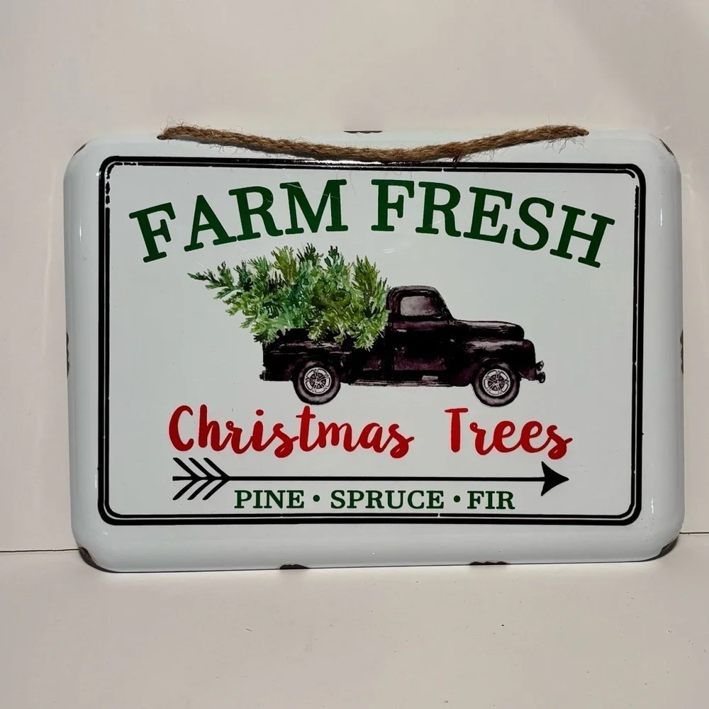 Farm Fresh Christmas Trees Hanging Rustic Metal Sign NEW 12